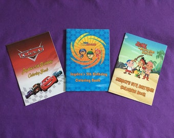 12 Personalized Coloring Books, Party Favors - Team Umizoomi, Disney Cars, Jake and the Neverland Pirates,