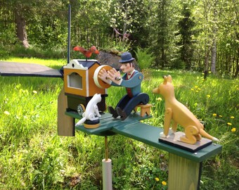 Artisan Wooden Whirligig Organ-Grinder