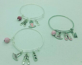 Dance bangle, girls dance bangle, tutu bangle, ballet bangle, ballerina bangle, initial bangle, dance recital bangle gift, dance bracelet
