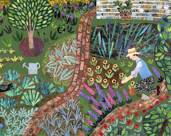 Monk's House Garden·Greeting Card·Leonard Woolf·Bloomsbury·Naive Art·Fine Art Card·Virginia Woolf·Card for Gardeners·Flowers·Gardening