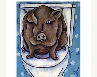 25% off Pig in the Bathroom Animal Art Print
