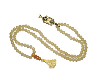 Buddhist Kundalini Natural Citrine Gemstone Mala Beads Golden Fish Pendant 108+1 Sterling Japamala