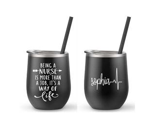 Nurse 12 oz stainless steel bev 2 go cup, personalized tumblers, nurse gift, nurse wine tumbler, stocking stuffer, holiday gift, nurse week
