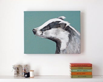Badger - Embroidered Textile Art Canvas