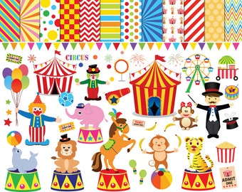 56 Circus clipart , circus clip art ,clowns clipart , circus printable , circus images , lion elephants monkey tiger Ferris wheel clipart