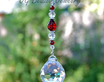 Ladybug Crystal Suncatcher, Rear View Mirror Car Charm, Ladybug Window Sun Catcher, Home Decor, Car Accessories, Rainbow Prism