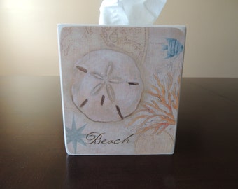 Sandollar on the Beach - handmade wooden tissue box cover