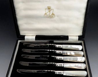 8 Samuel Peace Sheffield England Mother of Pearl Knives in Original Box