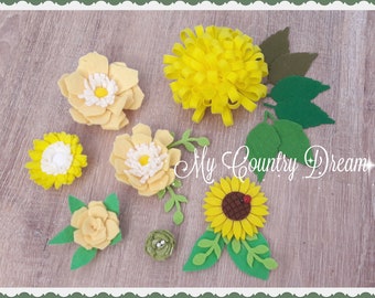 Yellow felt flower mix