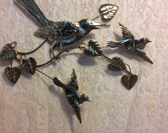 Vintage Metal Goldtone Birds Flying Wall Decor, Shabby Chic Decor