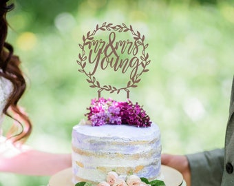 Wreath Cake topper, Mr & Mrs Wedding Cake Topper, Rose Gold Cake Toppers for weddings, Bridal Shower Cake Topper, Wedding Cake Toppers
