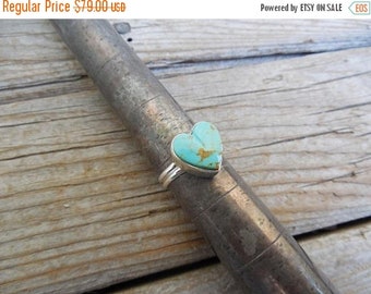 ON SALE Heart shape turquoise ring handmade in sterling silver 925