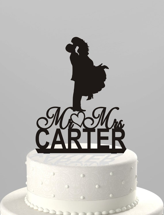 Wedding Cake Topper Silhouette Couple Mr & Mrs Personalized