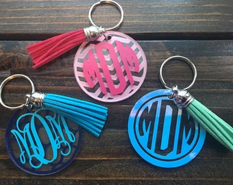 Monogram Keychain with Tassel | Customized Circle Keychain