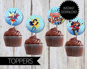 SuperHero Girls Birthday Party Printables Cupcake TOPPERS- Instant Download | DC comics | DC Super Hero Girls | Super Girls