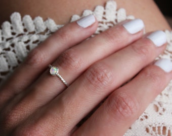 Opal ring, Sterling silver ring, stacking ring, rope ring, midi ring, stackable ring