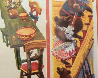 1944 Goldilocks & Three 3 Bears Matted Vintage Print