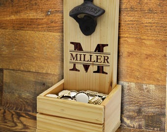 Cap Catcher, Groomsmen Wall Mounted Bottle Opener, Bottle Opener Wall Mount with Cap Catcher, Groomsmen Beer Gift, Cast Iron Bottle Opener