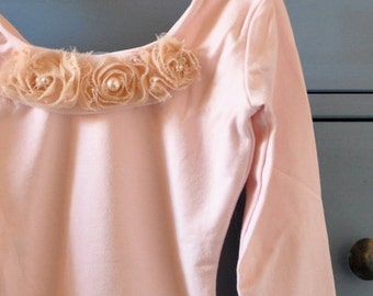 Girls Blush Blossom Leotard. Vintage pink or white long sleeved lined nylon leotard. 16 blossom colors available.