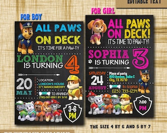 Paw patrol Invitation paw patrol Birthday paw patrol Birthday Invitation paw patrol PDF editable text paw patrol birthday invitation girl