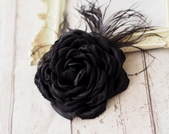 Black Hair Accessory, Black Wedding Accessory, Black Hair Clip, Black Hair Flower, Black Headpiece, Black Fascinator