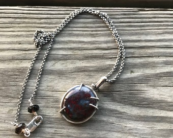 Moss agate and sterling silver necklace