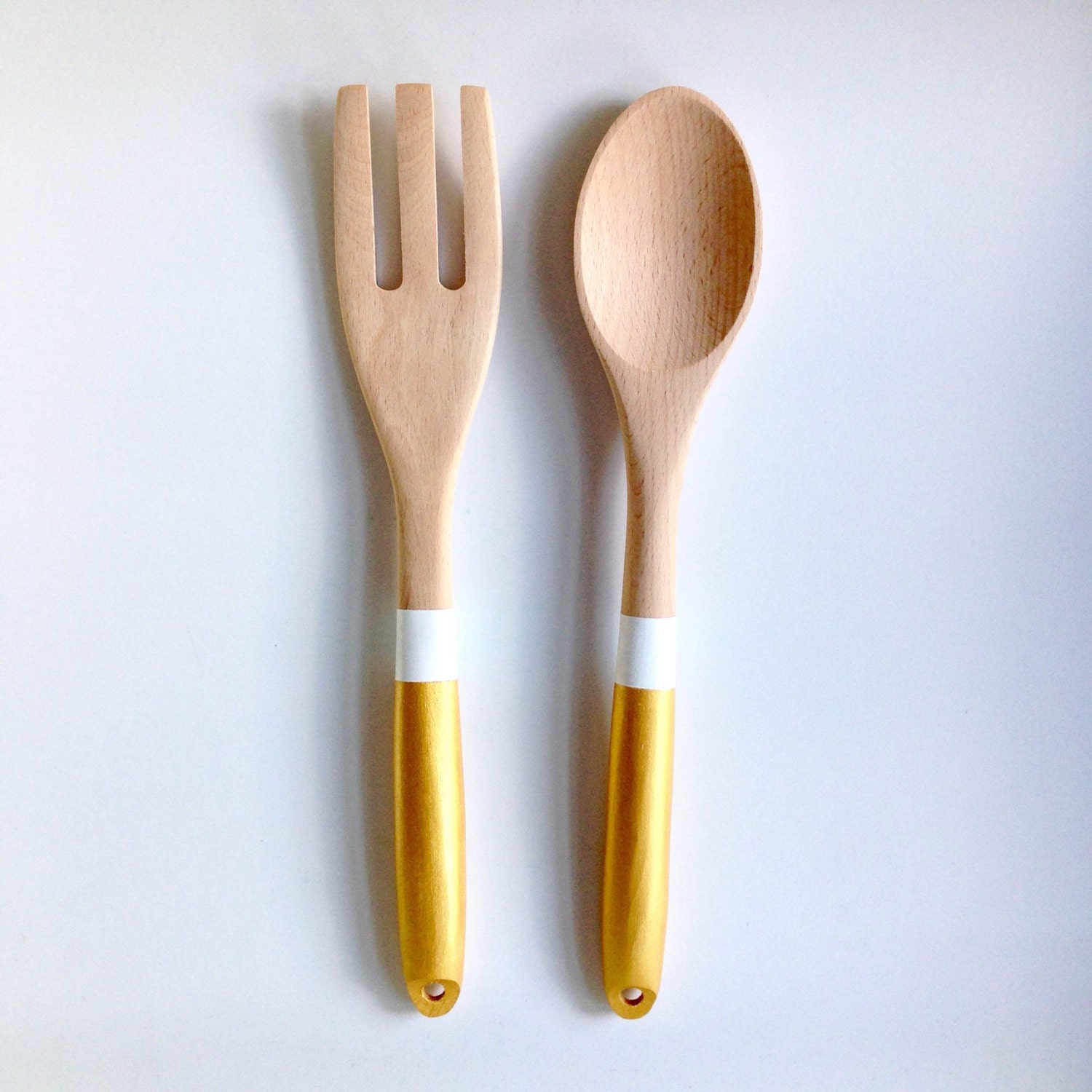 Gold White Wood Serving Utensils Kitchen Utensil Set Zoom