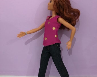 Handmade doll clothes to fit barbie: jeans and top. Clothing fits 11.5 inch doll