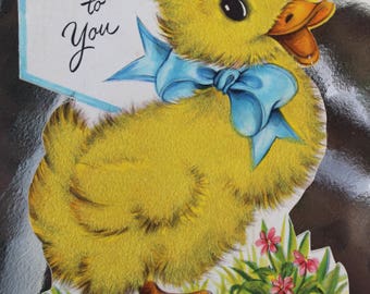 Vintage 1950s 1951 Hallmark Flocked Fuzzy Easter Card Scrapbooking Creative Crafting