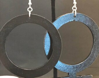 Large Black Venus Symbol Earrings