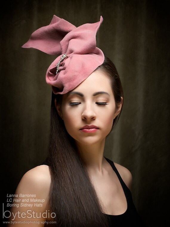 Items similar to Haute Couture Pink Headpiece Wool Draped Headdress Hat on Etsy