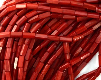 8mm facted red coral tube beads 15.5" strand 39446
