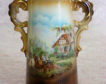 Austria Double Handle Rural Scene Vase - 4679