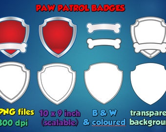 Paw Patrol Badge Outline Emblem Logo Image Clipart Transparent Background PNG RGB Digital Instant Download for use in digital work