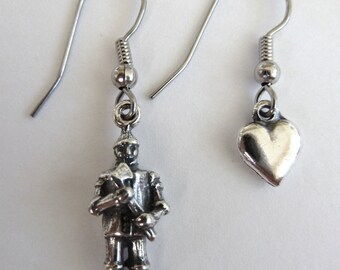 Sterling Silver Wizard of Oz Tinman and Heart Oz Earrings