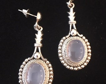 Lavender Blue Chalcedony and Fine silver earrings