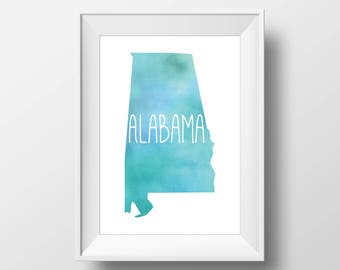 Alabama State Teal Watercolor Printable Art, Alabama Print, Alabama Art, Modern Art,