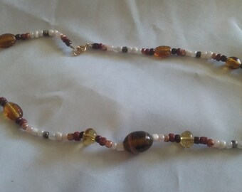 Beaded necklace glass beads in earth tones