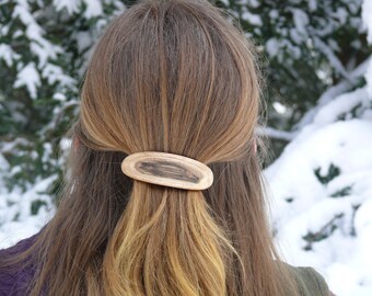 Natural wood hair Clip, Organic natural hair accessory, French Barrette clasp 80mm, Boho wooden jewelry, Nature Lover Gift