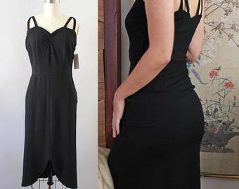1950s Rayon Wiggle Dress / Vintage 40s 50s Rayon Crepe Dress / XS S
