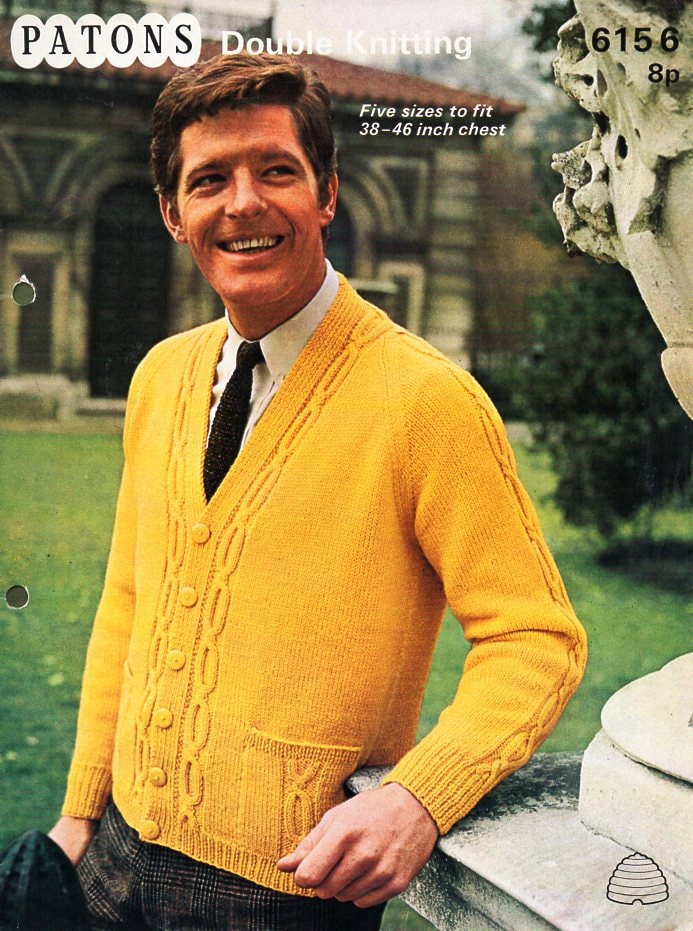 mens cardigan knitting pattern pdf DK cable jacket v neck