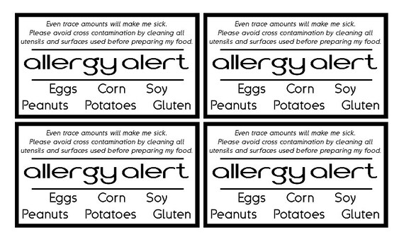 Items similar to Food Allergy Alert Cards - Food Allergies and ...
