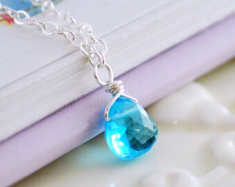 Bright Swiss Blue Topaz Jewelry Child Gemstone Necklace Children Genuine Flower Girl Sterling Silver December Birthstone