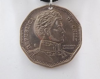 Chile Coin Necklace, 50 Pesos, Mens Necklace, Womens Necklace, Coin Pendant, Leather Cord, Birth Year, 2013
