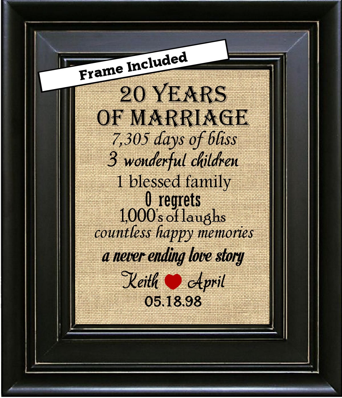 FRAMED 20th Wedding Anniversary/20th Anniversary Gifts/20th