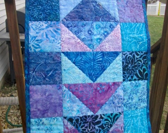 Batik Blues Flying Geese Quilted Table Runner