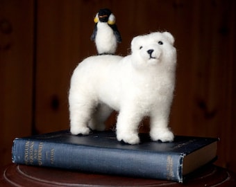 One-of-a-kind Book Polar Bear and Penguin Needle Felted Soft Sculpture Animal Bird Book by Bella McBride