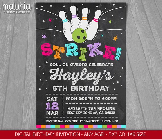 Bowling Birthday Party Invitation Girl Bowling Party