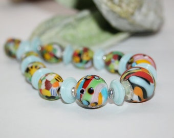 Lampwork beads, glass beads, artist beads, multicolor, handmade glass beads, java beads, ceramic beads, handmade set