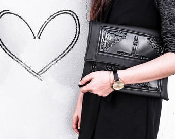 Envelope clutch bag - black envelope clutch bag - vegan crossbody bag - tablet clutch bag - clutch bag for iPads - vegan iPad cover - medusa
